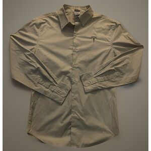 Tesla Long Sleeve Button Up Shirt Pocket Stretch Embroider Logo Gray Medium JBHS